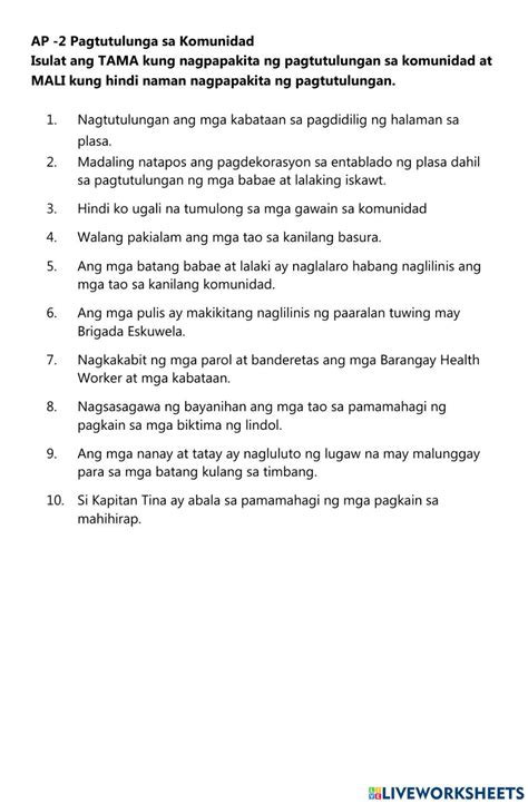 Pagtutulungan sa Komunidad worksheet .